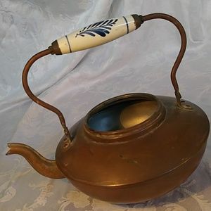 Vintage Delft Ceramic Handled Copper Kettle NO LID
